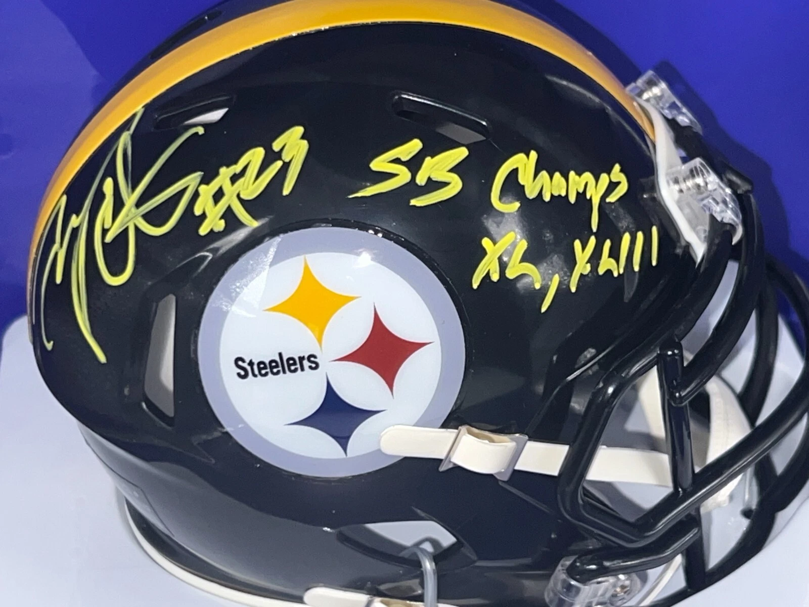 TYRONE CARTER  PITTSBURGH STEELERS SB CHAMPS XL, XLIII  SIGNED MINI HELMET