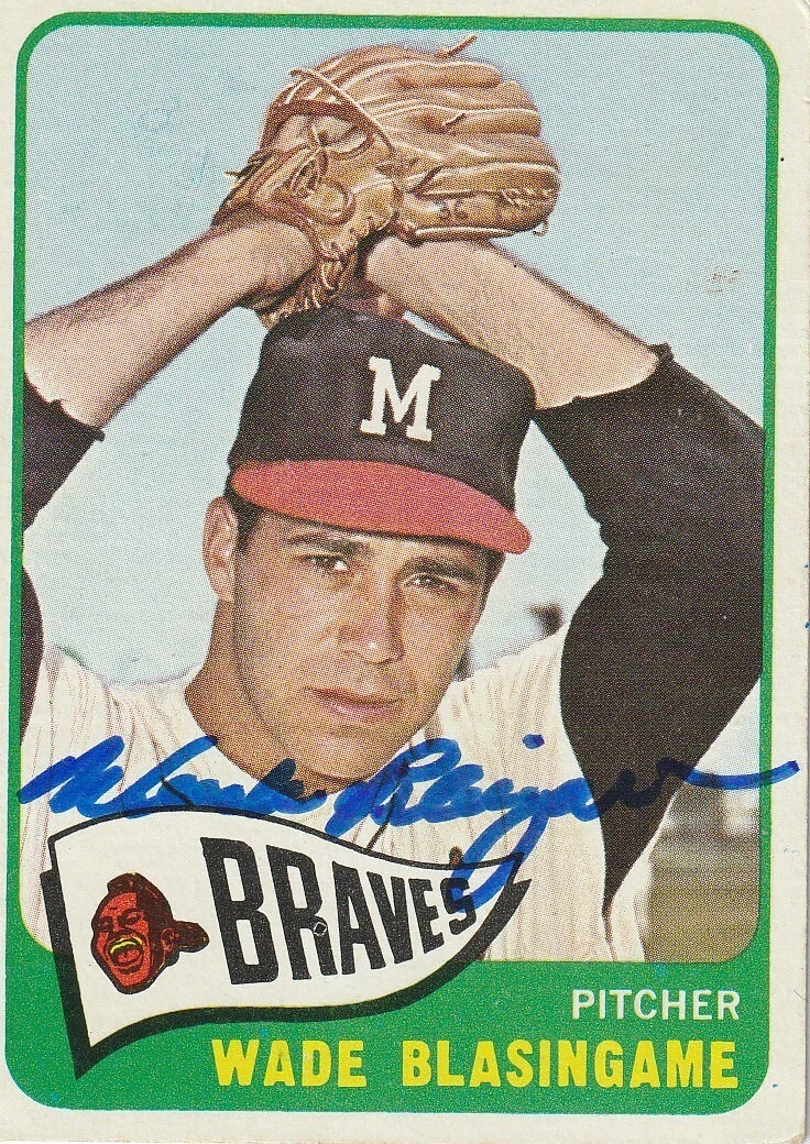 WADE BLASINGAME  MILWAUKEE BRAVES  SIGNED 1965 TOPPS BASEBALL CARD
