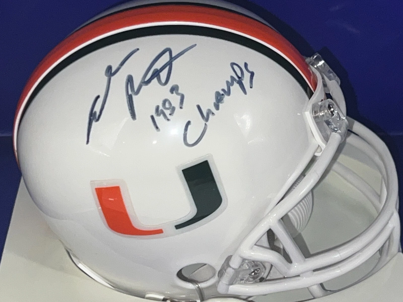 ALBERT BENTLEY MIAMI HURRICANES 1983 CHAMPS SIGNED MINI HELMET