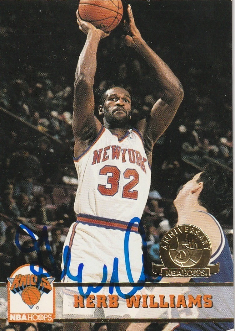 HERB WILLIAMS NEW YORK KNICKS SIGNED 1993 NBA HOOPS 5th ANNIVERSARY CARD #379