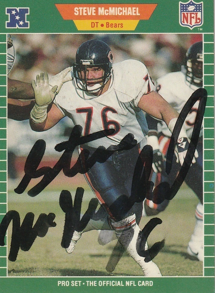STEVE MCMICHAEL CHICAGO BEARS  SIGNED 1989 PRO SET CARD #45
