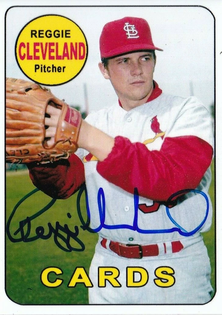 REGGIE CLEVELAND  ST. LOUIS CARDINALS  SIGNED 1969  STYLE CUSTOM CARD