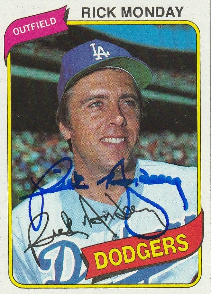 RICK MONDAY LOS  ANGELES DODGERS  SIGNED 1980 TOPPS CARD #465