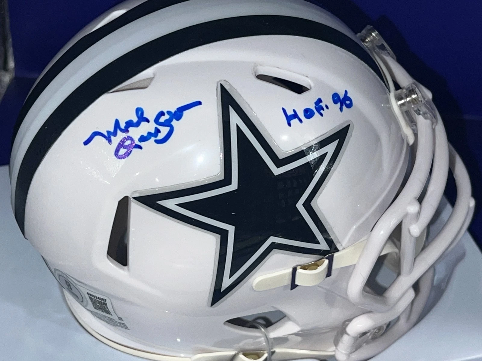 MEL RENFRO DALLAS COWBOYS HOF 96  BECKETT AUTHEN SIGNED WHITE ALT MINI HELMET