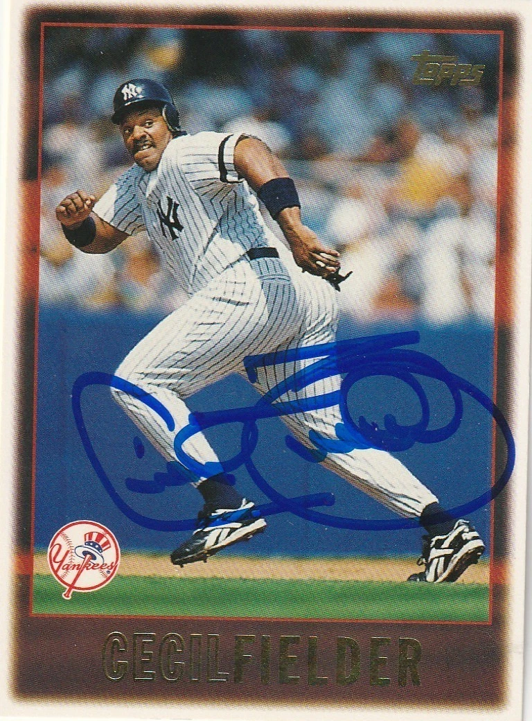 CECIL FIELDER NEW YORK YANKEES SIGNED 1997 TOPPS CARD #411