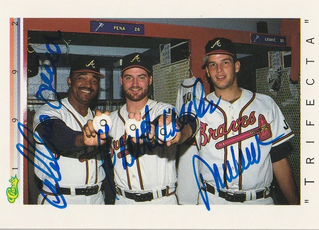 PENA, MERCKER, WOHLERS ATLANTA BRAVES NO HITTER  SIGNED 1992 CLASSIC CARD #T18