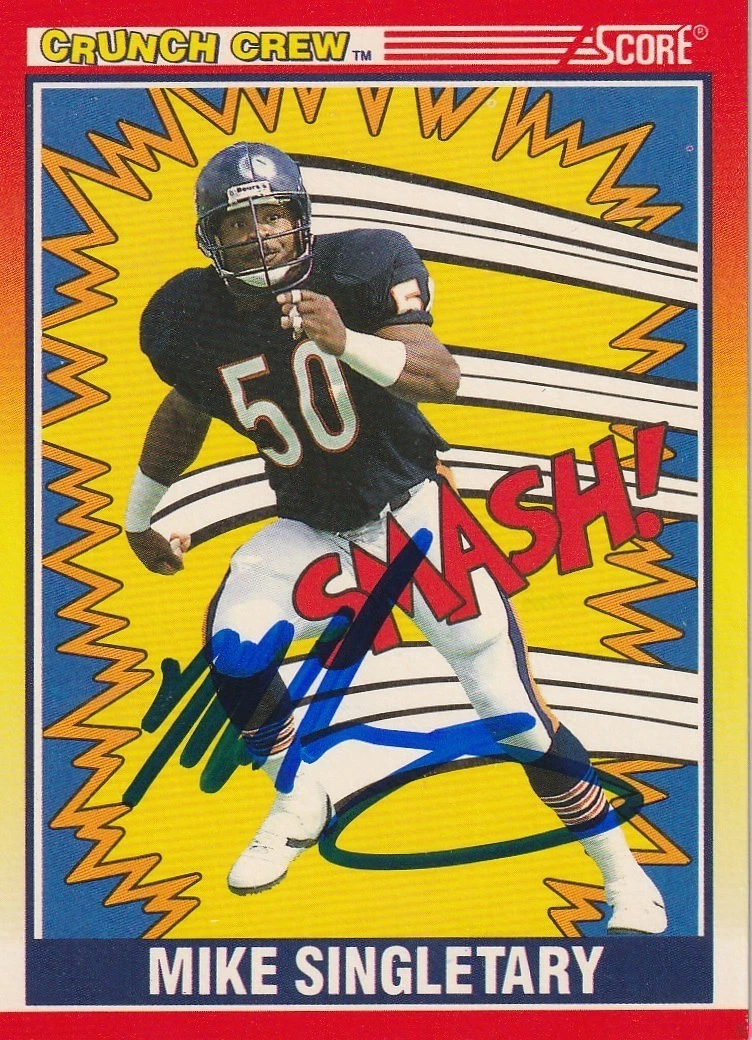 MIKE SINGLETARY CHICAGO BEARS SIGNED 1990 SCORE CARD #554