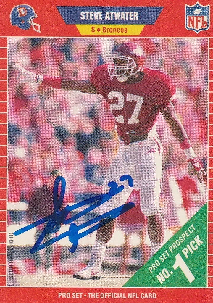 STEVE ATWATER DENVER BRONCOS  SIGNED 1989 PRO SET ROOKIE CARD #492