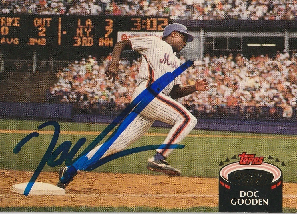 DWIGHT GOODEN NEW YORK METS  SIGNED 1992 TOPPS STADIUM CARD #455