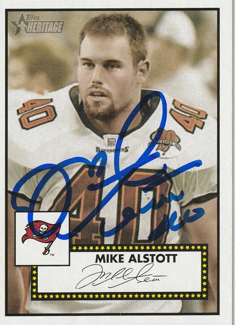 MIKE ALSTOTT TAMPA BAY BUCCANEERS  SIGNED 2006 TOPPS HERITAGE CARD #91