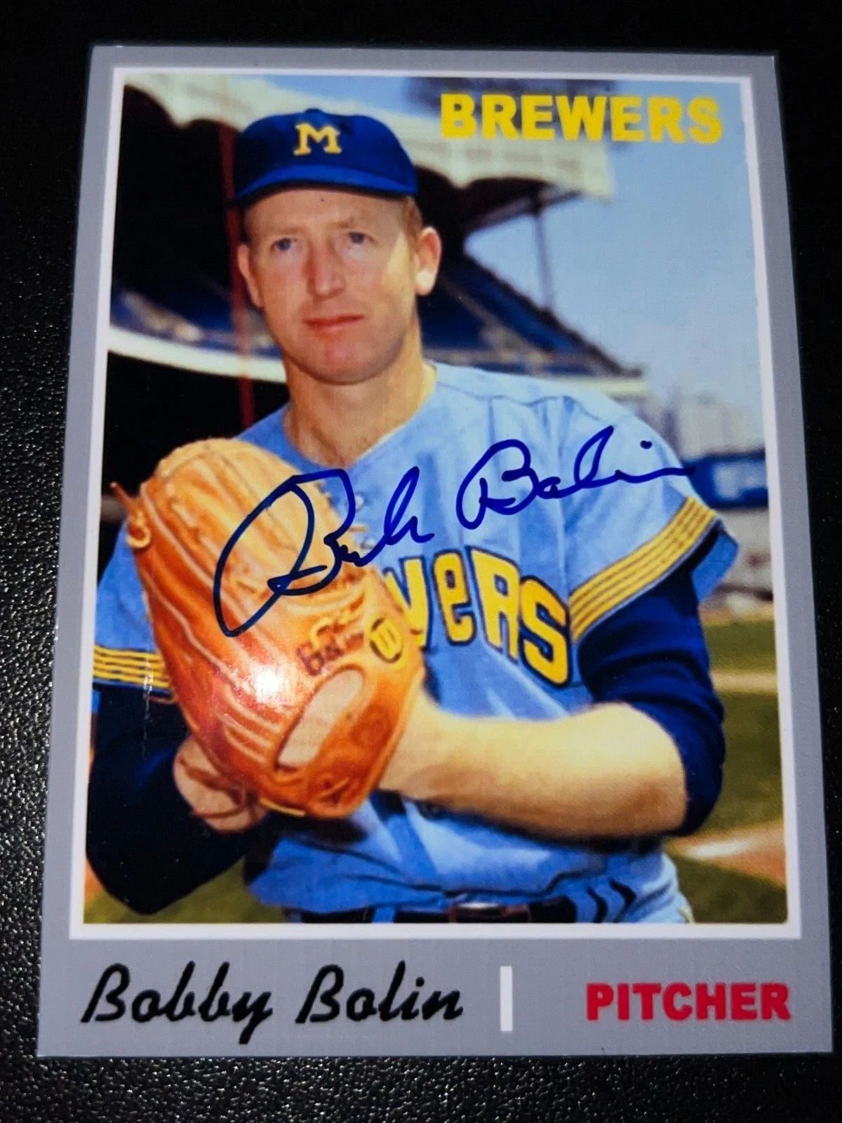 BOBBY BOLIN  MILWAUKEE BREWERS  1970 STYLE  SIGNED CUSTOM CARD
