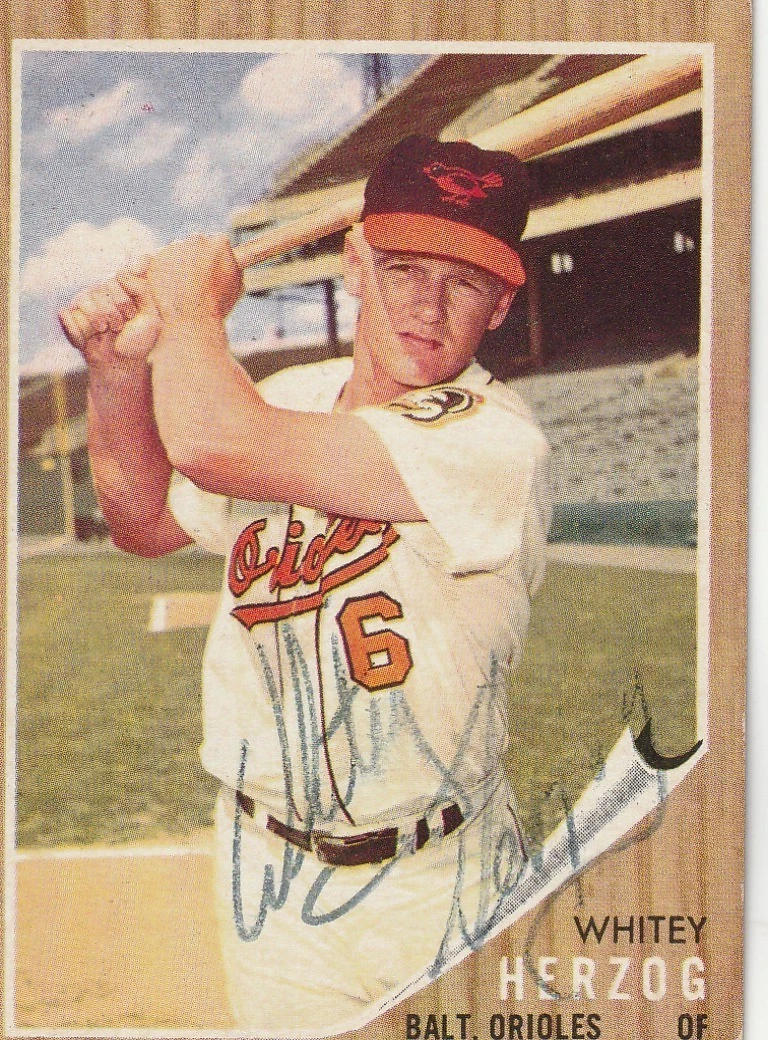 WHITEY HERZOG BALTIMORE ORIOLES SIGNED 1962 TOPPS CARD #513