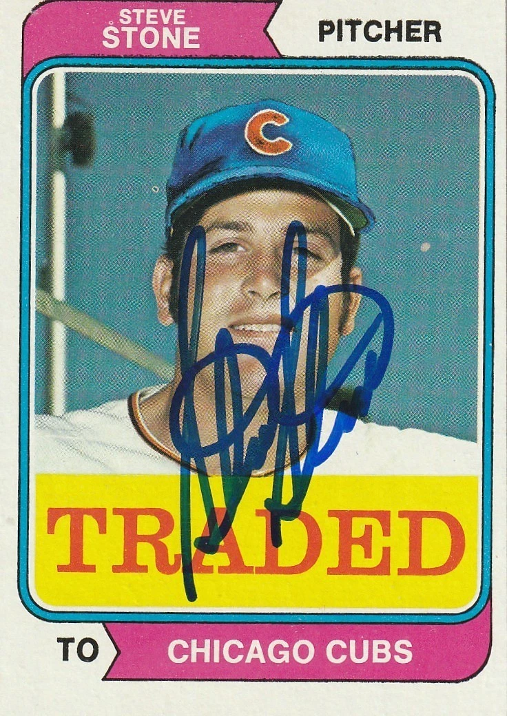 STEVE STONE CHICAGO CUBS  SIGNED 1974 TOPPS TRADED CARD #486T