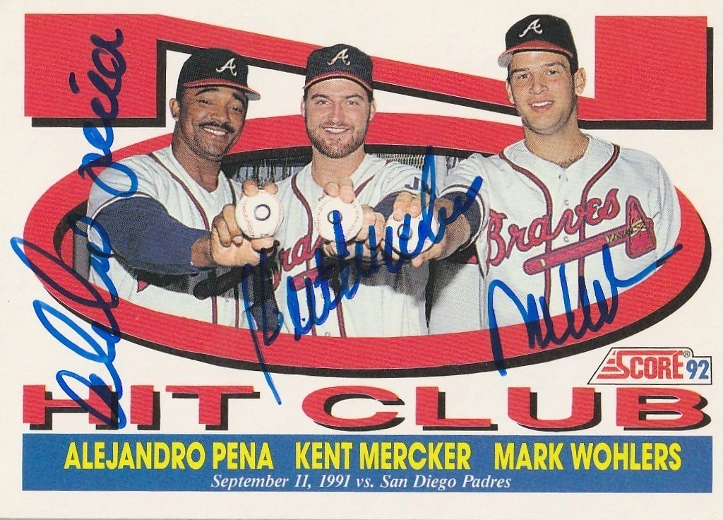 PENA, MERCKER, WOHLERS ATLANTA BRAVES NO HITTER  SIGNED 1992 SCORE CARD #787