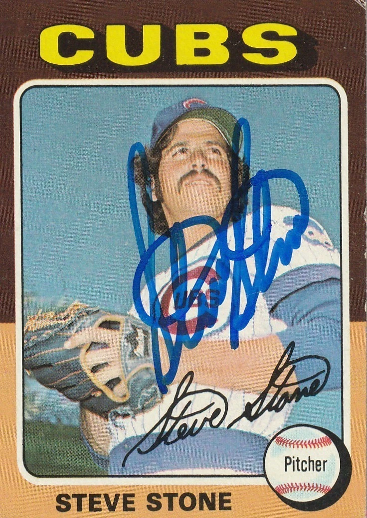 STEVE STONE CHICAGO CUBS  SIGNED 1975 TOPPS CARD #388