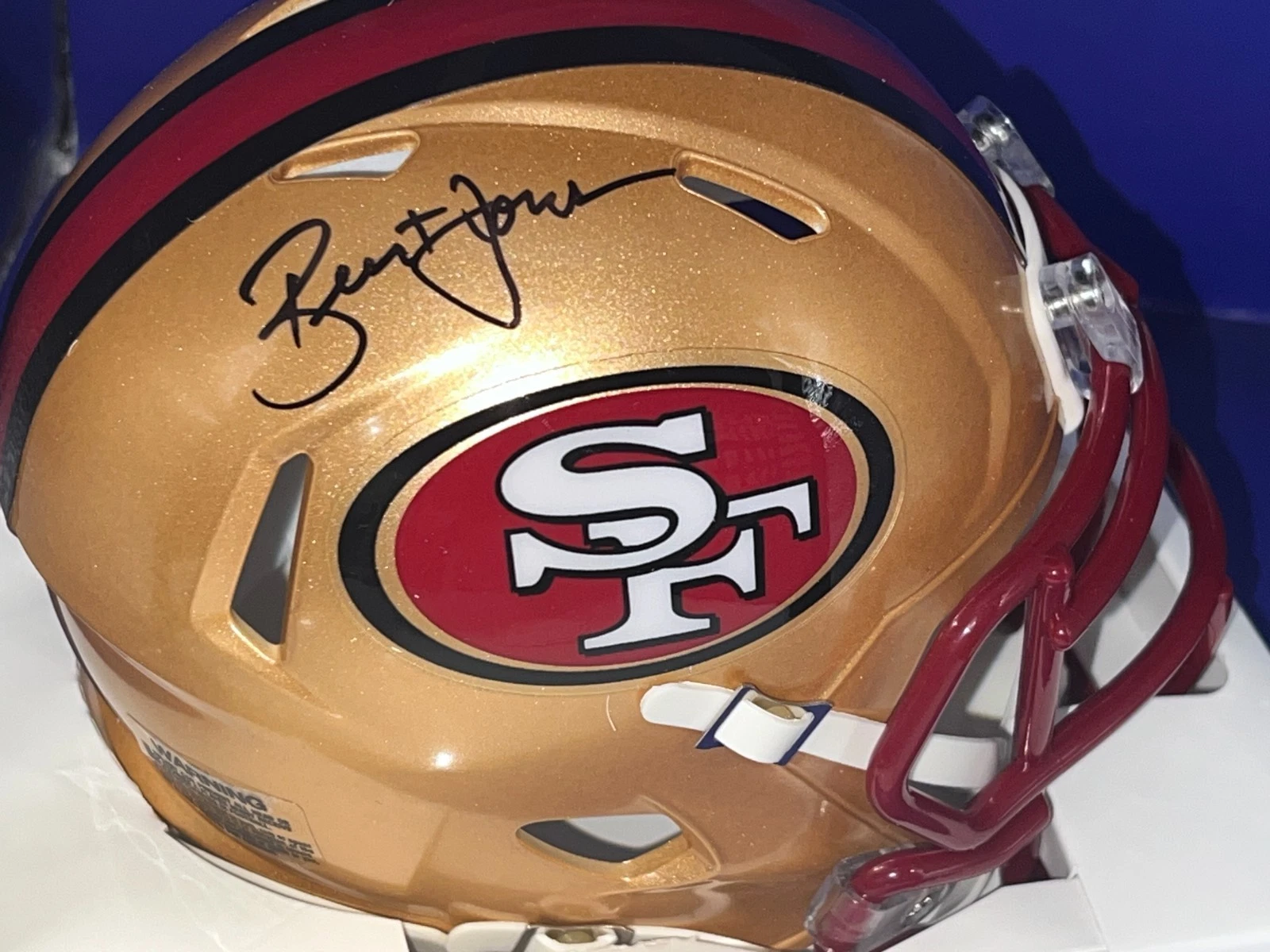 BRENT JONES SAN FRANCISCO 49ERS PSA AUTHENTICATED SIGNED TB MINI HELMET