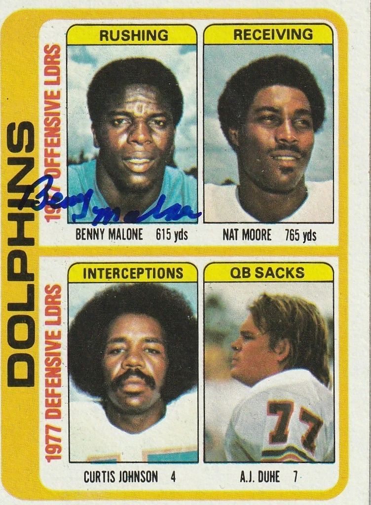 BENNY MALONE MIAMI DOLPHINS  SIGNED 1978 TOPPS CARD #514