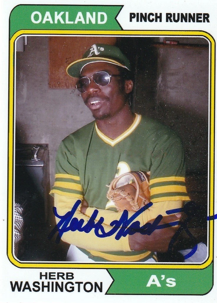HERB WASHINGTON  OAKLAND A'S   SIGNED 1974 STYLE CUSTOM CARD