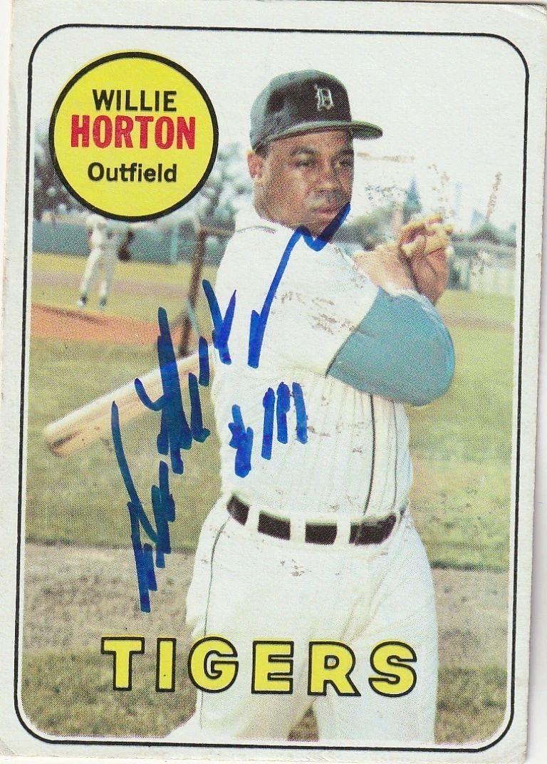 WILLIE HORTON DETROIT TIGERS  1969 TOPPS SIGNED CARD #180