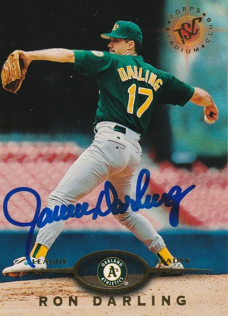 RON DARLING OAKLAND A'S  1995 TOPPS STADIUM SIGNED CARD #142
