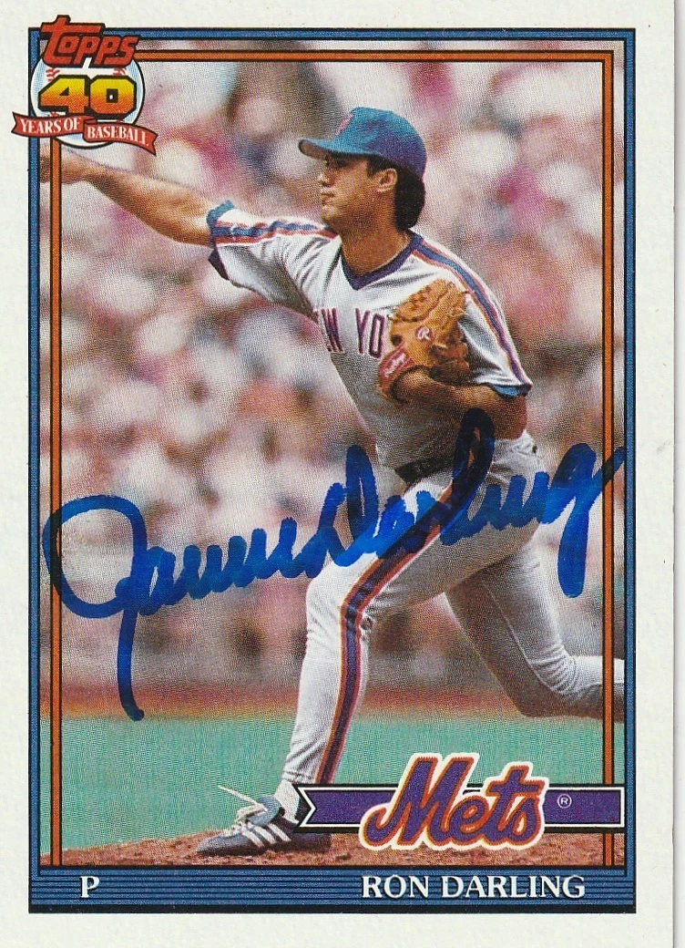 RON DARLING NEW YORK METS  1991 TOPPS SIGNED CARD #735