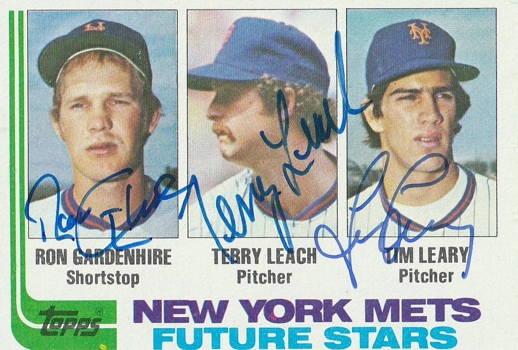RON GARDENHIRE / LEACH / LEARY NEW YORK METS 1982 TOPPS SIGNED CARD #623