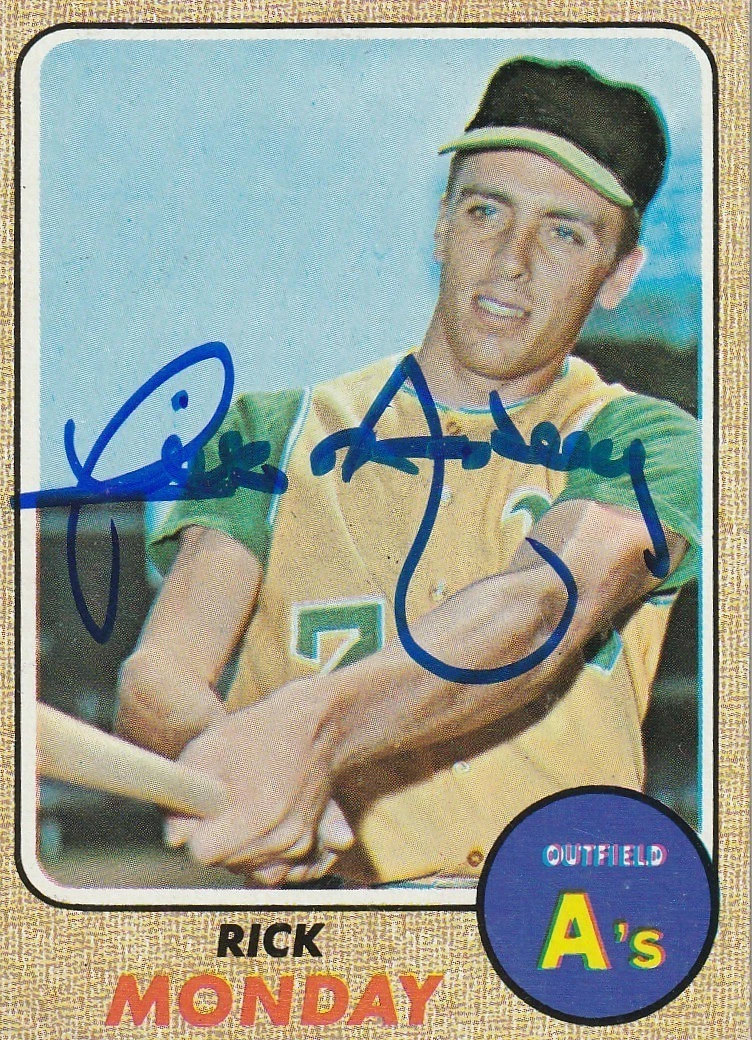 RICK MONDAY OAKLAND A'S   SIGNED 1968 TOPPS CARD #282