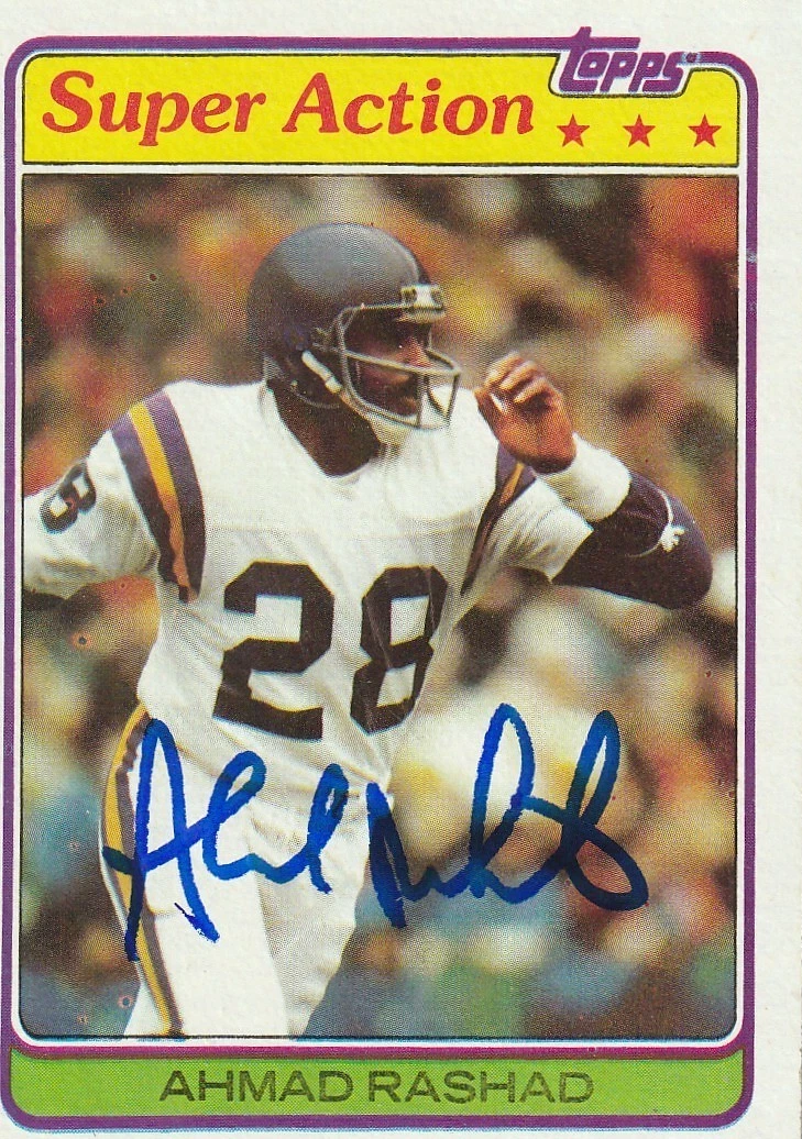 AHMAD RASHAD MINNESOTA VIKINGS SIGNED 1981 TOPPS SUPER ACTION CARD #457