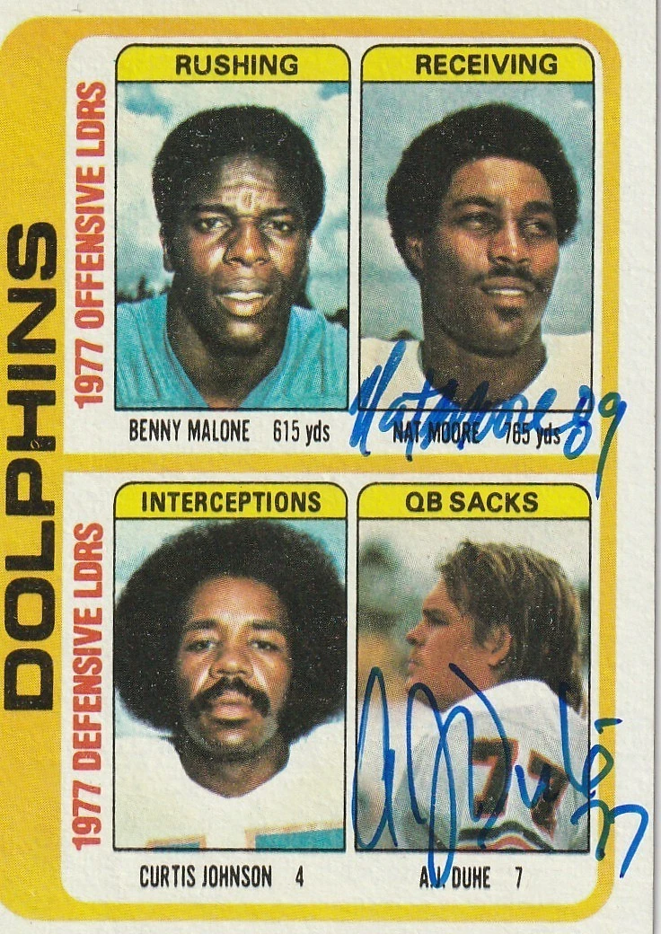 A.J. DUHE / NAT MOORE MIAMI DOLPHINS SIGNED 1978 TOPPS CARD #514