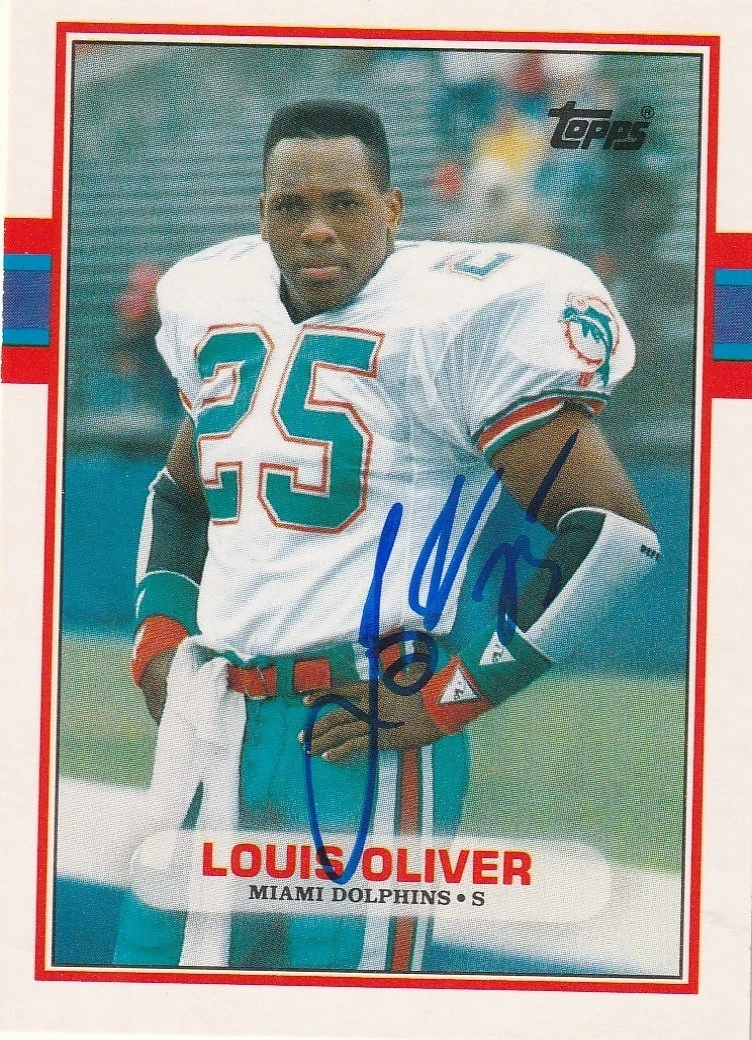LOUIS OLIVER MIAMI DOLPHINS SIGNED 1989 TOPPS TRADED CARD #15T