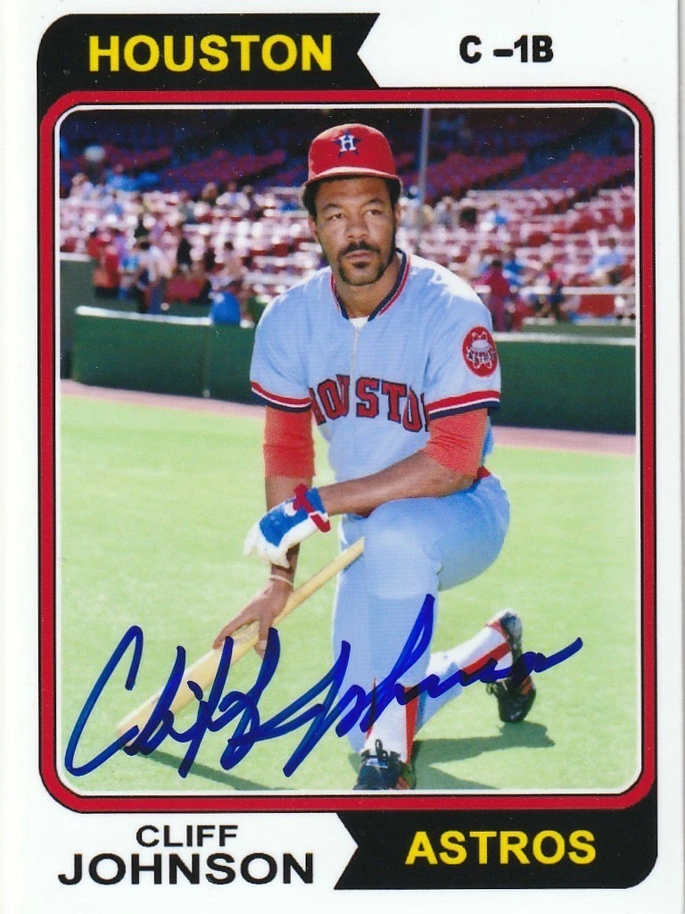 CLIFF JOHNSON  HOUSTON ASTROS  SIGNED 1974  STYLE CUSTOM CARD