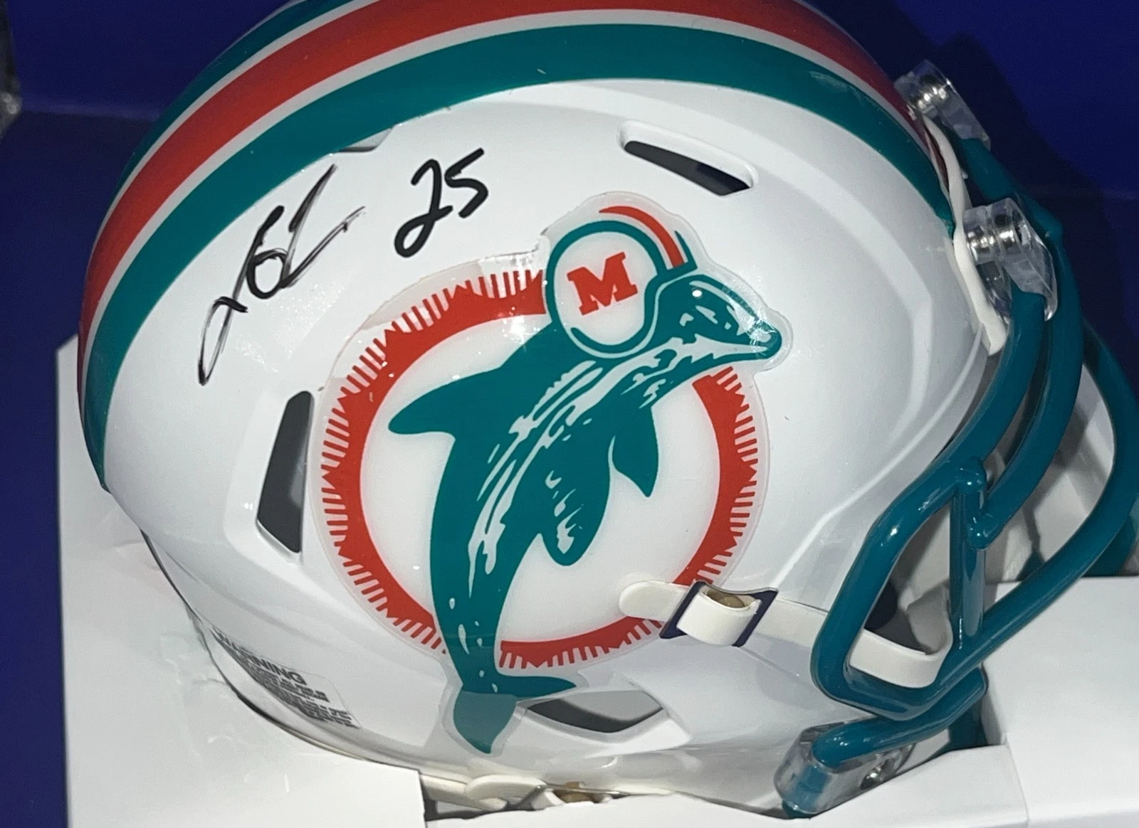 LOUIS OLIVER MIAMI DOLPHINS SIGNED THROWBACK MINI HELMET