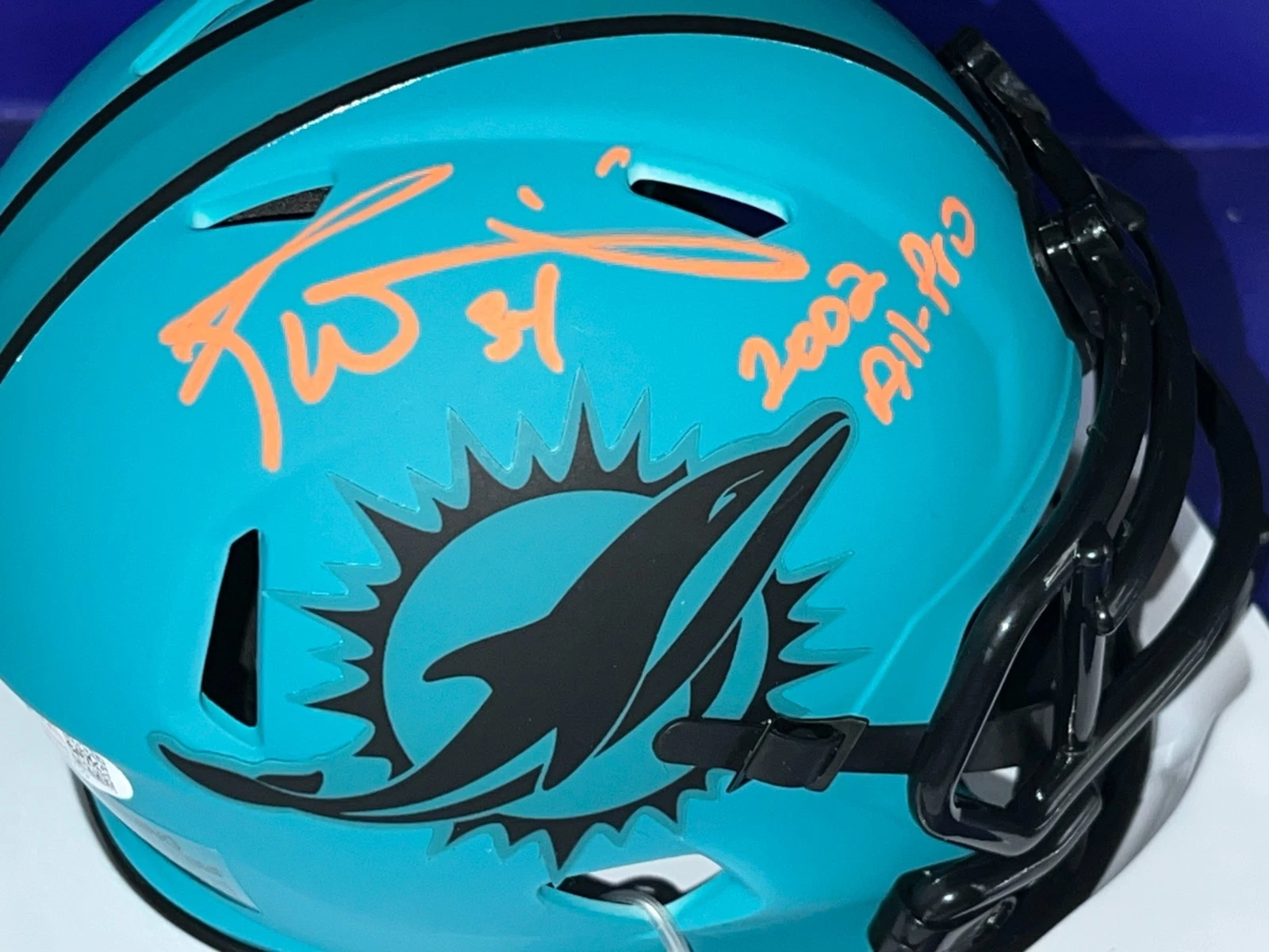 RICKY WILLIAMS MIAMI DOLPHINS 2002 ALL PRO JSA AUTHENIC SIGNED RAVE MINI HELMET