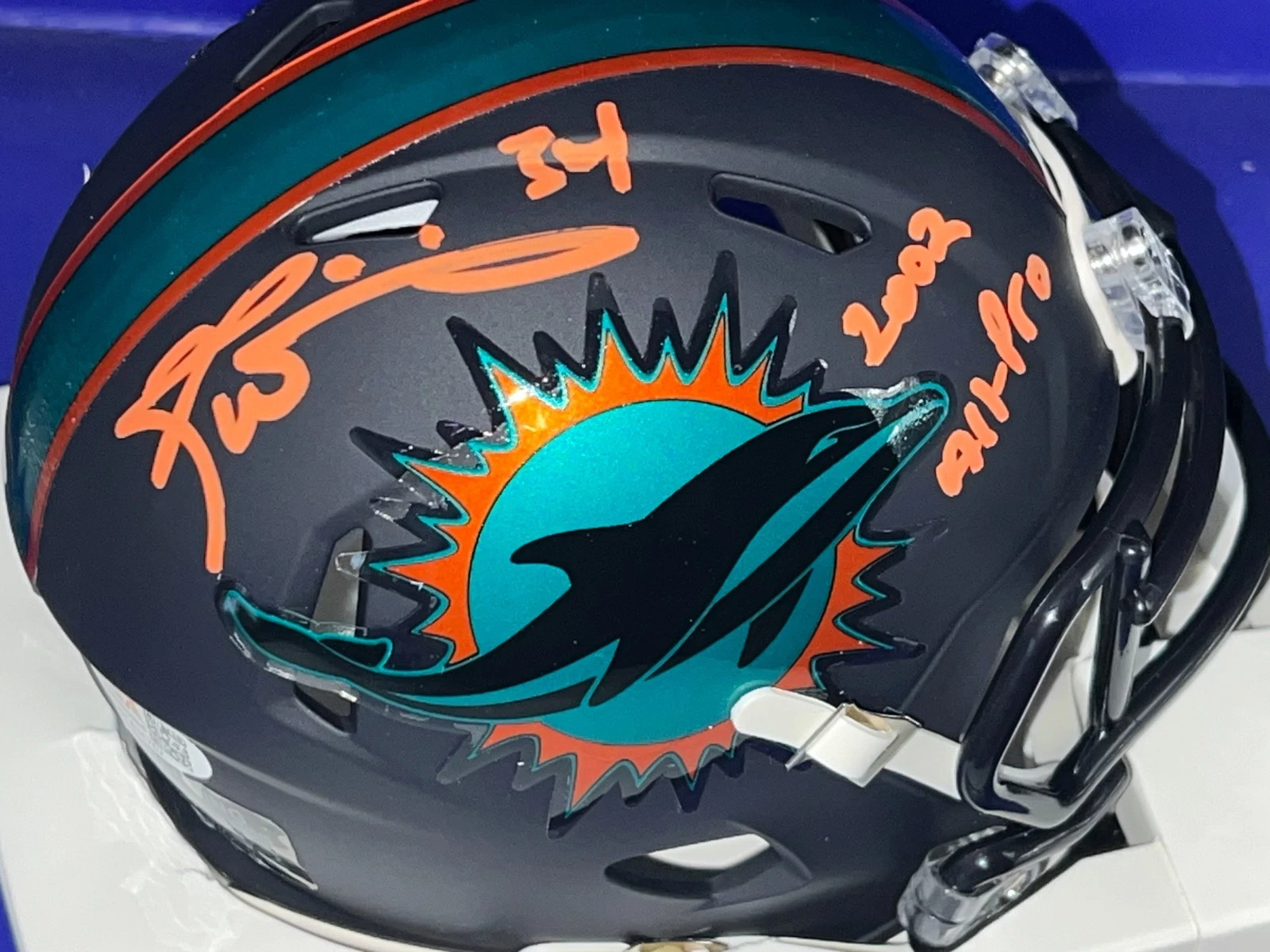RICKY WILLIAMS MIAMI DOLPHINS 2002 ALL PRO JSA SIGNED RIVALRY MINI HELMET