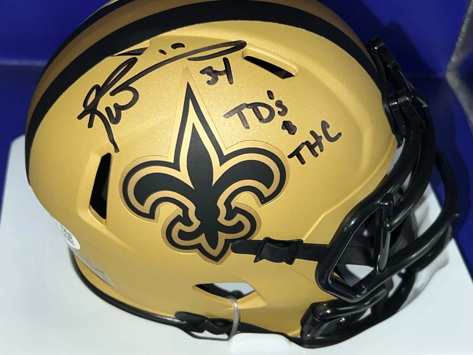 RICKY WILLIAMS NEW ORLEANS SAINTS TD'S & THC JSA SIGNED RAVE MINI HELMET