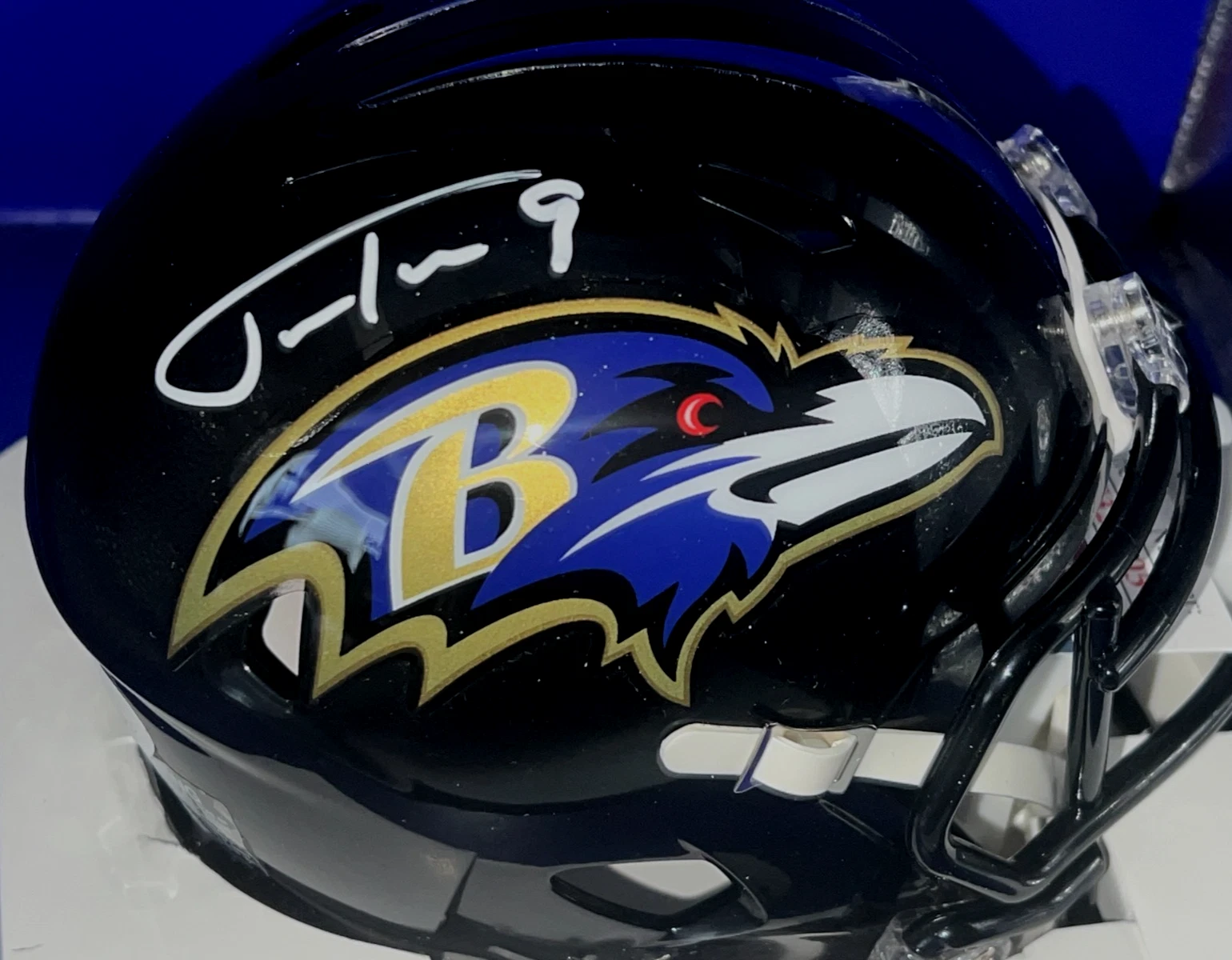 JUSTIN TUCKER BALTIMORE RAVENS SIGNED JSA AUTHENTICATED MINI HELMET