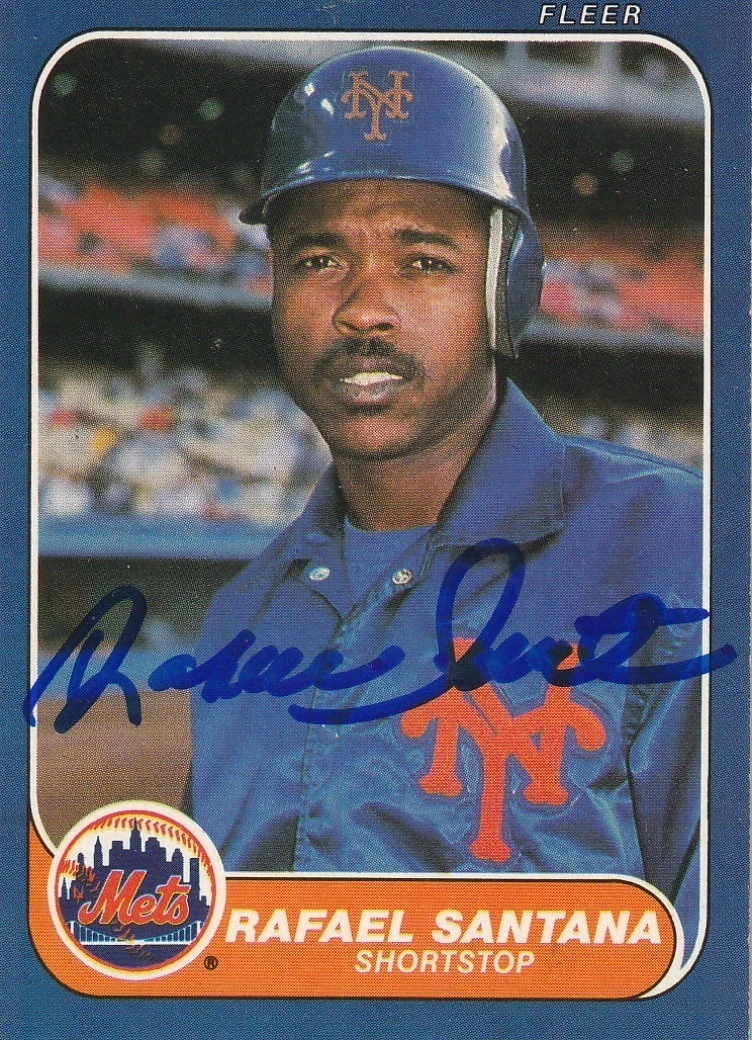 RAFAEL SANTANA NEW YORK METS  SIGNED 1986 FLEER CARD #93