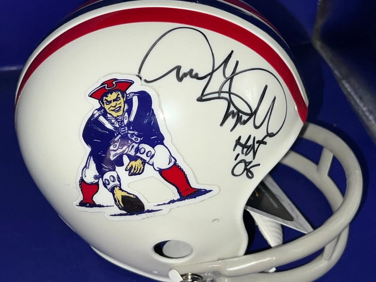 ANDRE TIPPETT NEW ENGLAND PATRIOTS HOF 06 JSA SIGNED RIDDELL VSR4 MINI HELMET