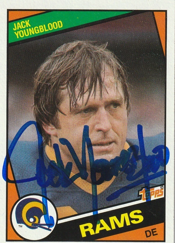 JACK YOUNGBLOOD LOS ANGELES RAMS SIGNED 1984 TOPPS CARD #287