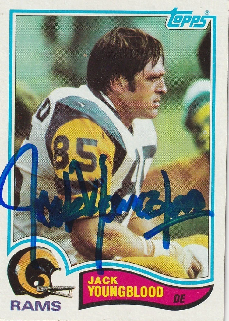 JACK YOUNGBLOOD LOS ANGELES RAMS SIGNED 1982 TOPPS CARD #388