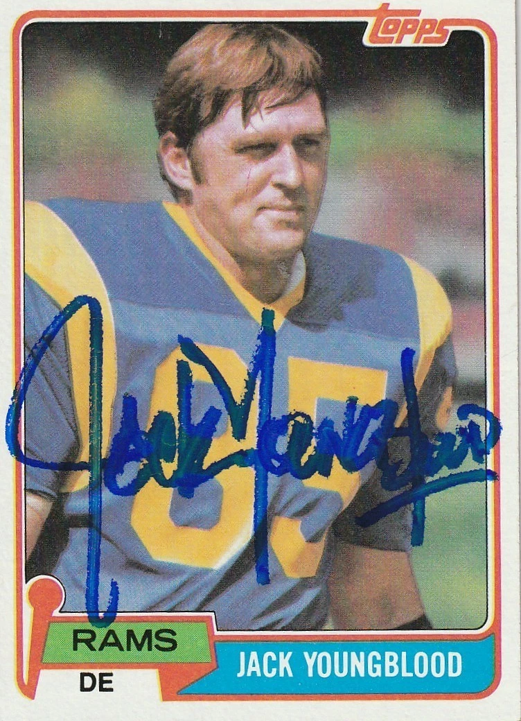 JACK YOUNGBLOOD LOS ANGELES RAMS SIGNED 1981 TOPPS CARD #205