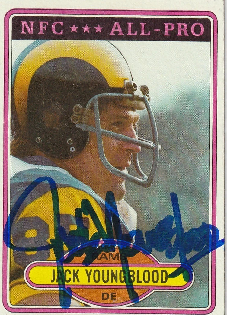 JACK YOUNGBLOOD LOS ANGELES RAMS SIGNED 1980 TOPPS CARD #370
