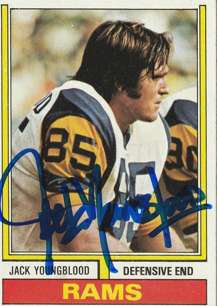 JACK YOUNGBLOOD LOS ANGELES RAMS SIGNED 1974 TOPPS CARD #509