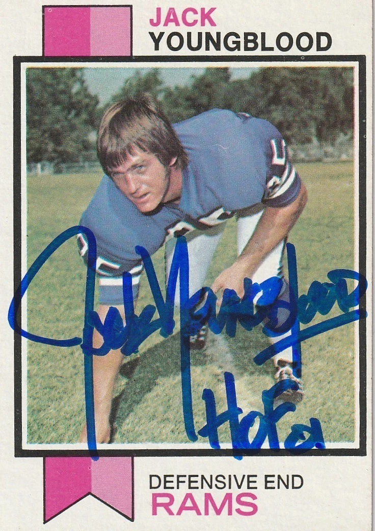 JACK YOUNGBLOOD LOS ANGELES RAMS HOF 01  SIGNED 1973 TOPPS ROOKIE CARD #343