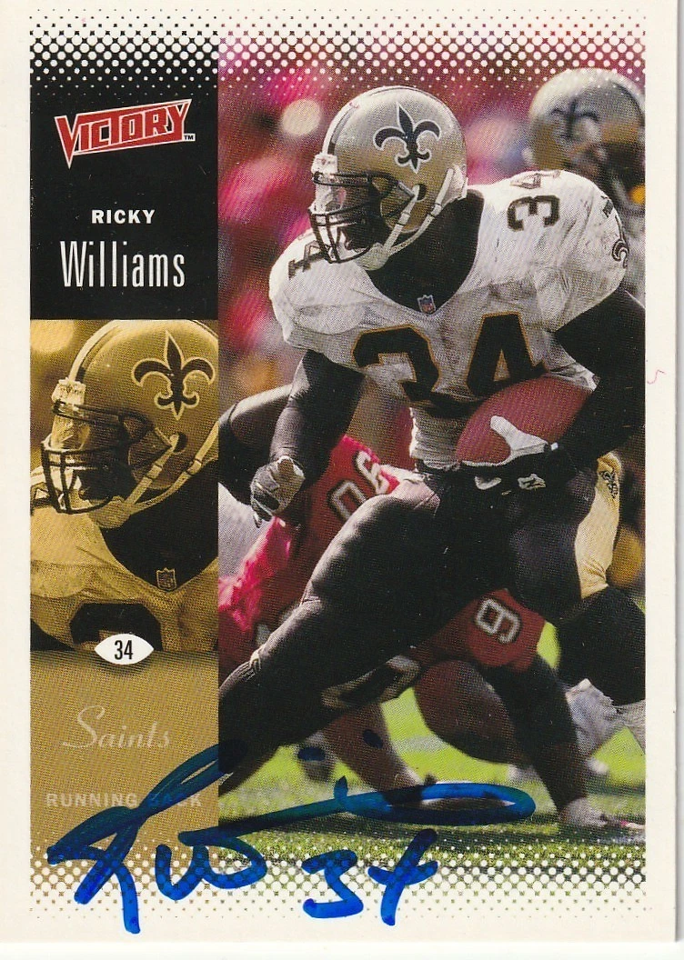 RICKY WILLIAMS NEW ORLEANS SAINTS SIGNED 2000 UPPER DECK VICTORY CARD #113