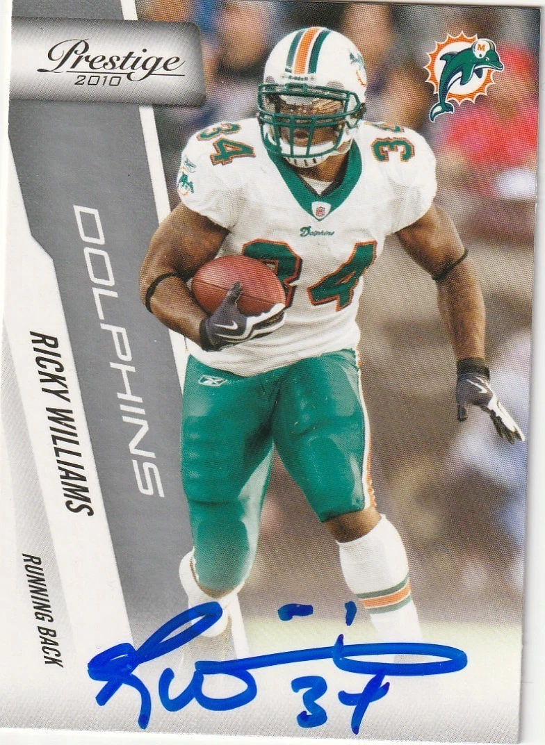 RICKY WILLIAMS MIAMI DOLPHINS SIGNED 2010 PLAY OFF PANINI CARD #104