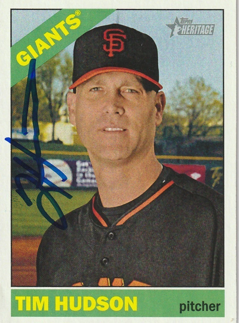 TIM HUDSON SAN FRANCISCO GIANTS  SIGNED 2015 TOPPS HERITAGE CARD #102