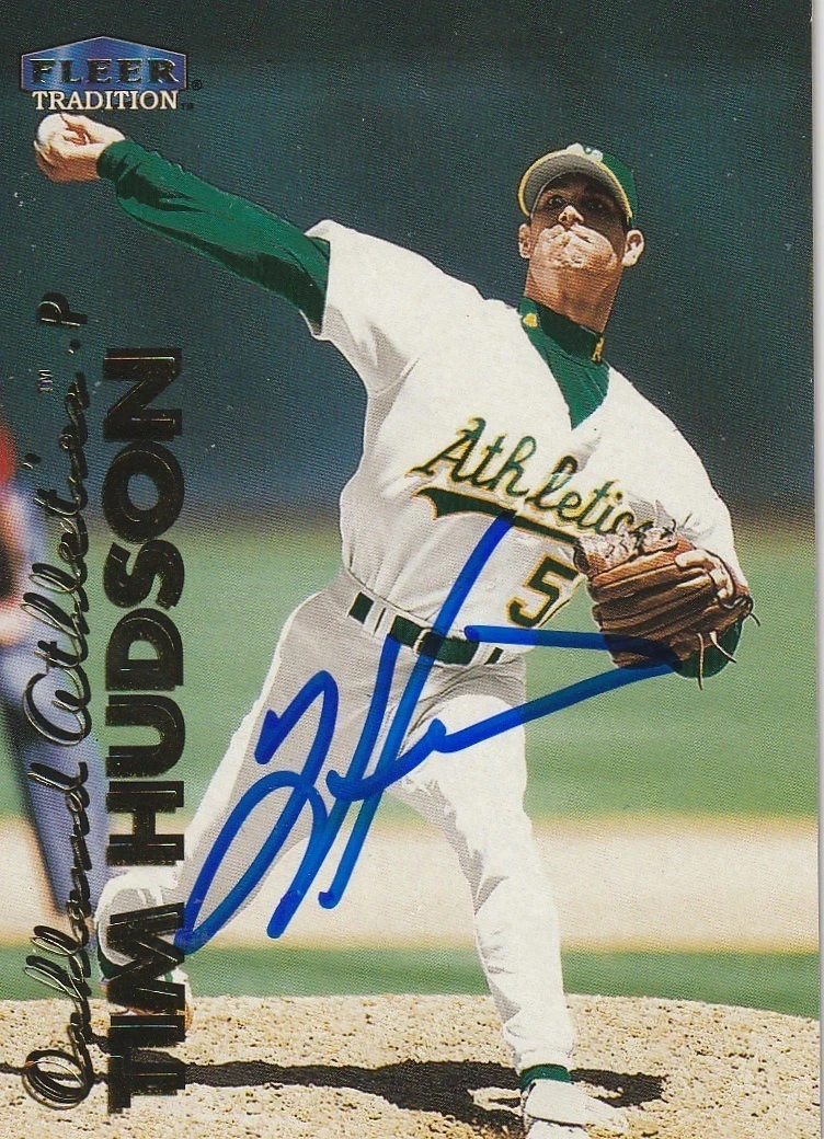 TIM HUDSON OAKLAND A'S  SIGNED 1999 FLEER TRADITION UPDATE CARD #U-6