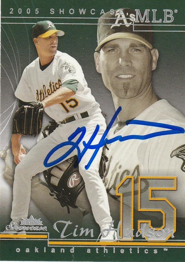 TIM HUDSON OAKLAND A'S  SIGNED 2005 FLEER SHOWCASE CARD #92