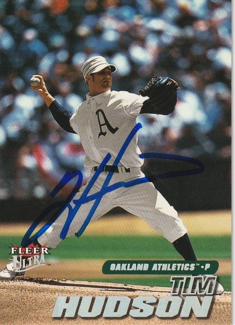 TIM HUDSON OAKLAND A'S  SIGNED 2001 FLEER ULTRA CARD #10